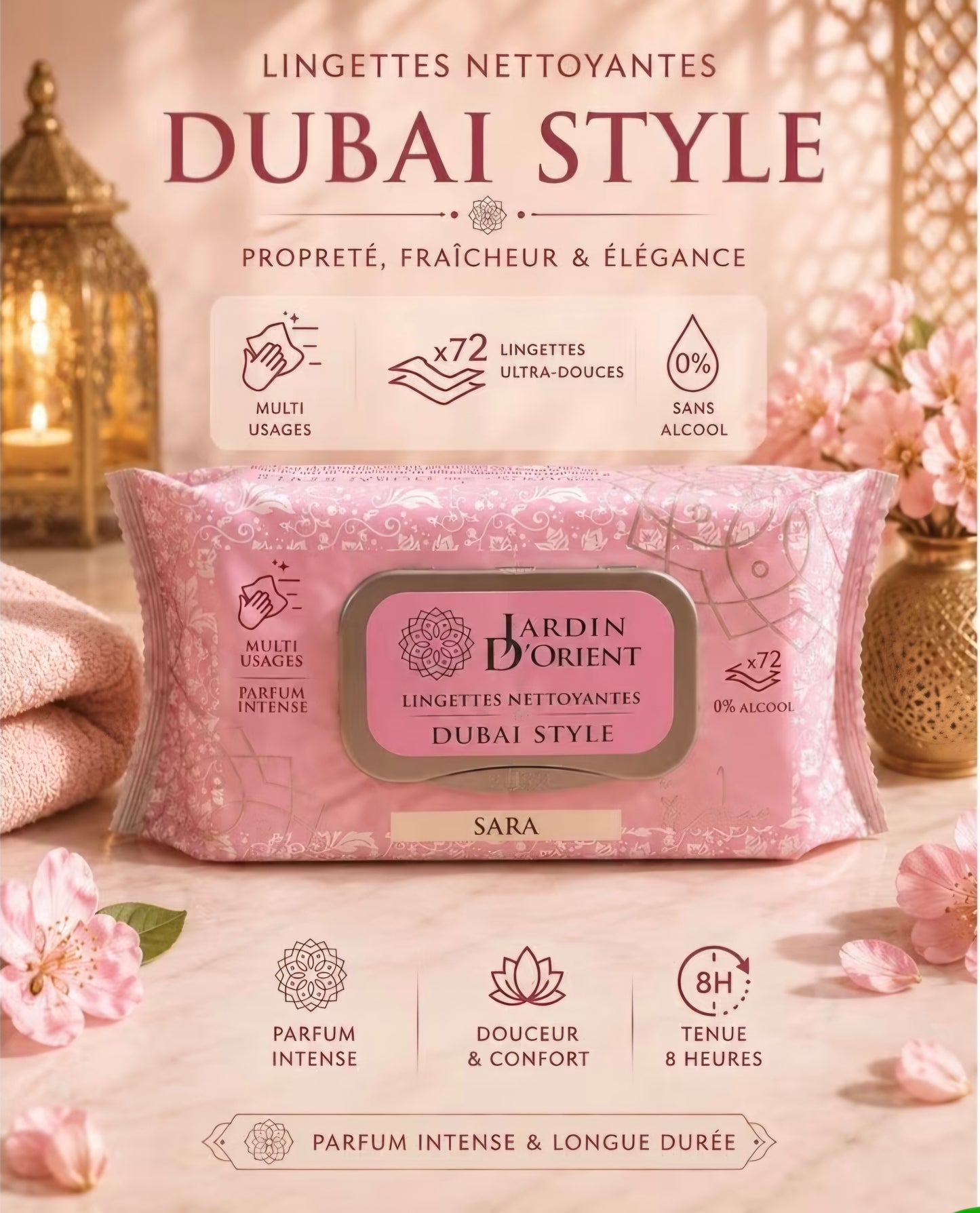 Lingettes Nettoyantes Parfumées " Sara " Dubaï - 72 Pièces