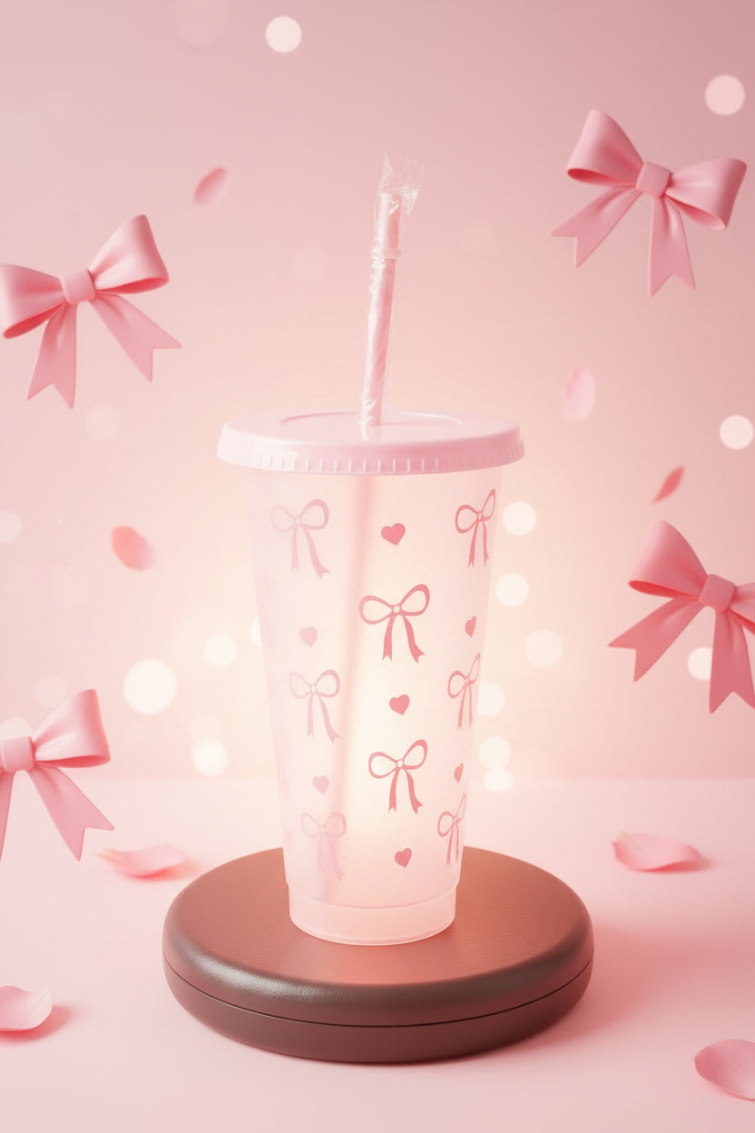 Gobelet avec Paille " Noeud Rose " 710 ml